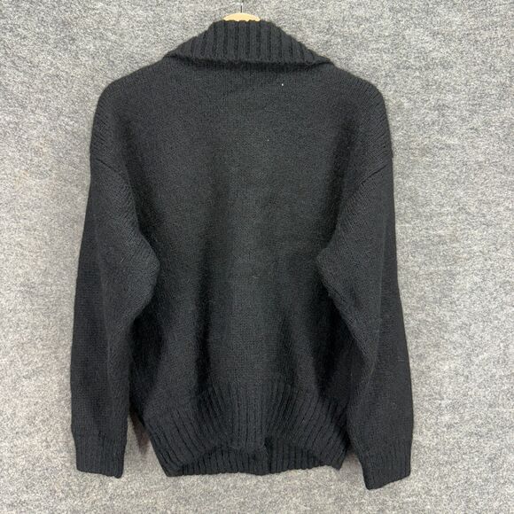 I.B. Diffusion Cardigan Women S Small Black Geometric Knit Wool Button Collared - Picture 2 of 6